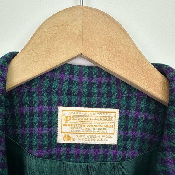 Pendleton Women’s Single Button Green Purple Houndstooth Navy Shell Blazer Jacke - Picture 3 of 11